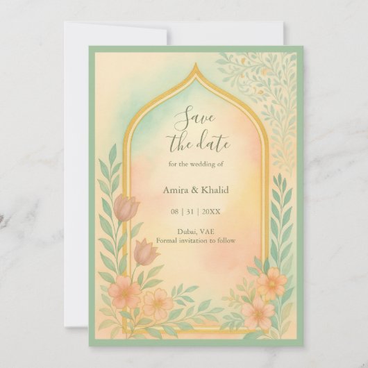 Soft Pastel Gold Floral Arch Save the Date Hochzei Einladung (Vorderseite)