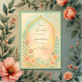 Soft Pastel Gold Floral Arch Save the Date Hochzei Einladung
