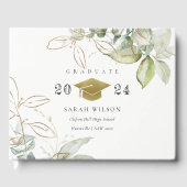 Soft Pastel Gold Green Foliage Graduation Cap Gästebuch (Vorderseite)