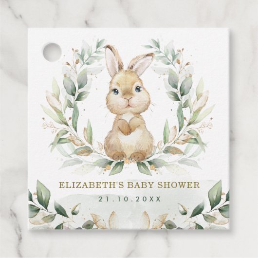 Soft Pastel Greenery Bunny Rabbit Babydusche Geschenkanhänger (Vorderseite)