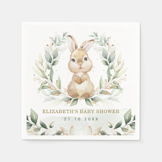 Soft Pastel Greenery Bunny Rabbit Babydusche Serviette (Vorderseite)