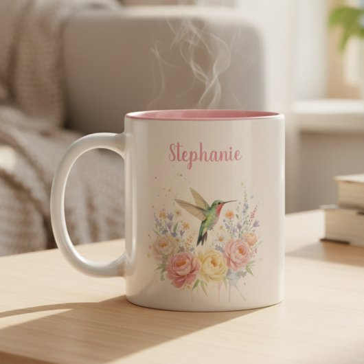 Soft Pastel Hummingbird Floral Zweifarbige Tasse
