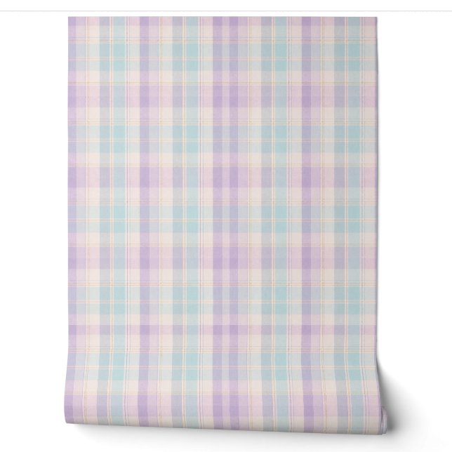 Soft Pastel Lavender Blue Plaid Wallpaper Tapete (Abrollen)