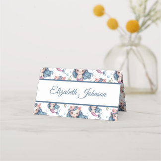 Soft Pastel Mermaid Kitten Girl Geburtstag Platzkarte