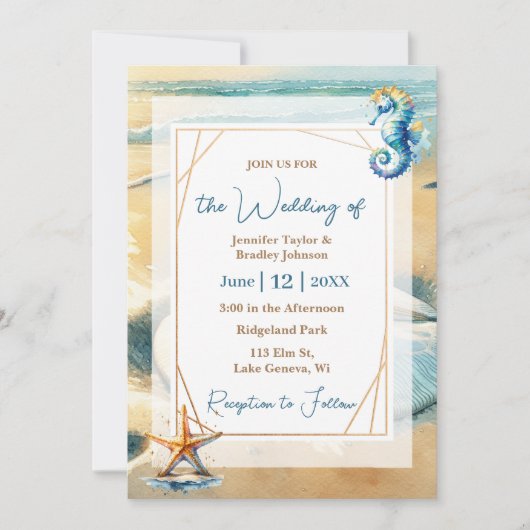 Soft Pastel Ocean Coastal Sand Dollar Hochzeit Einladung (Vorderseite)