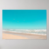 Soft Pastel Ocean Sandy Beach Sky Flying Seagulls Poster (Vorne)