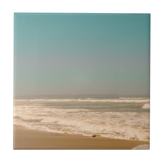 Soft Pastel Ocean Sandy Beach Sky Waves Fliese (Vorderseite)