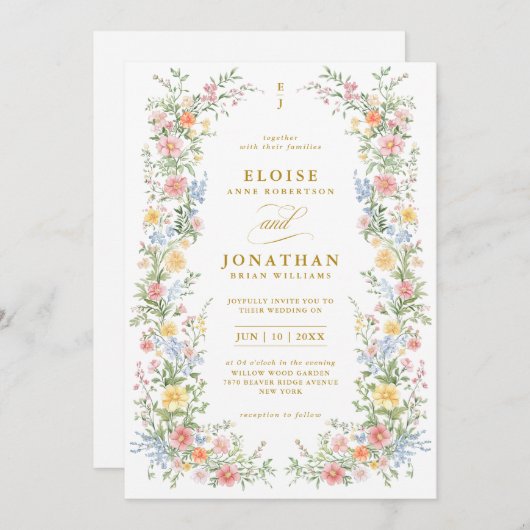 Soft Pastel Ornate Spring Floral QR Code Wedding Einladung (Vorne/Hinten)