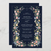 Soft Pastel Ornate Spring Floral QR Code Wedding Einladung (Vorne/Hinten)