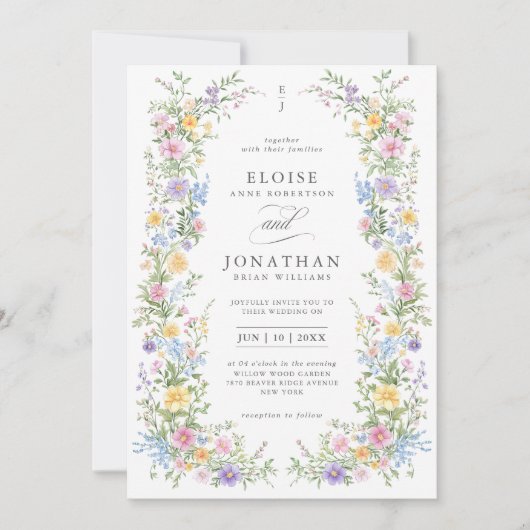 Soft Pastel Ornate Spring Floral QR Code Wedding Einladung (Vorderseite)