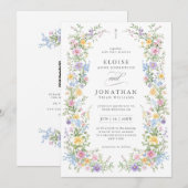 Soft Pastel Ornate Spring Floral QR Code Wedding Einladung (Vorne/Hinten)