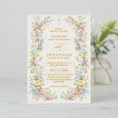 Soft Pastel Ornate Spring Floral QR Code Wedding Folieneinladung (Stehend vorne)