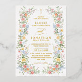 Soft Pastel Ornate Spring Floral QR Code Wedding Folieneinladung (Vorderseite)
