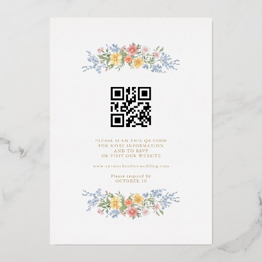 Soft Pastel Ornate Spring Floral QR Code Wedding Folieneinladung (Rückseite)
