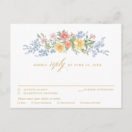 Soft Pastel Ornate Spring Garden Floral gold RSVP Postkarte (Vorderseite)