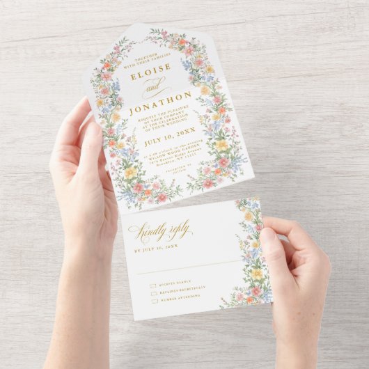 Soft Pastel Ornate Spring Garden Floral Wedding All In One Einladung (Abreißen)
