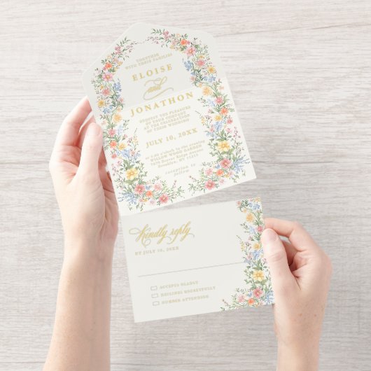 Soft Pastel Ornate Spring Garden Floral Wedding All-in-One-Einladung (Abreißstreifen)