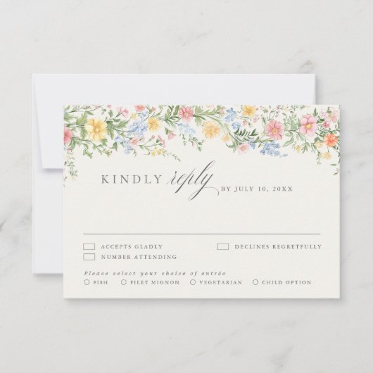 Soft Pastel Ornate Spring Garden Floral Wedding RSVP Karte (Vorderseite)