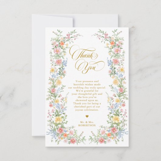 Soft Pastel Ornate Spring Garden Gold Wedding Dankeskarte (Vorderseite)