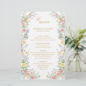 Soft Pastel Ornate Spring Garden Gold Wedding Menu (Stehend Vorderseite)