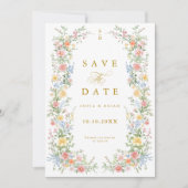 Soft Pastel Ornate Spring Garden Gold Wedding Save The Date (Vorderseite)