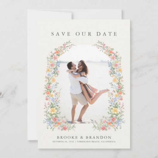 Soft Pastel Ornate Spring Garden Wedding Photo Save The Date (Vorderseite)