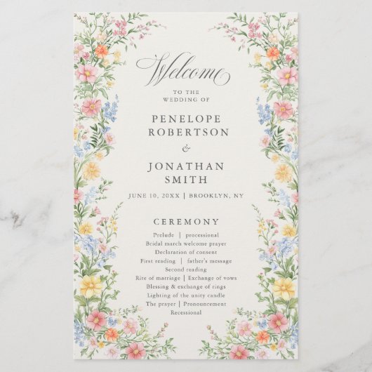 Soft Pastel Ornate Spring Garden Wedding Program (Vorderseite)