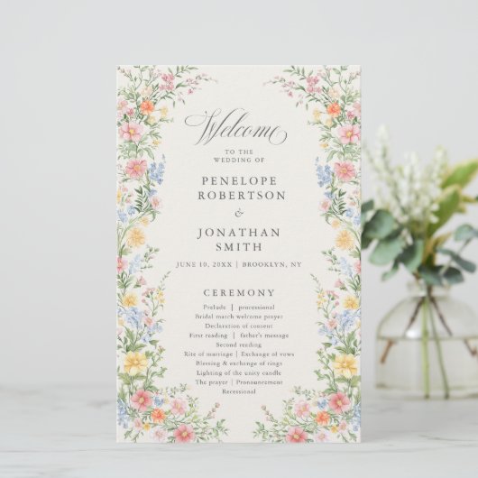 Soft Pastel Ornate Spring Garden Wedding Program (Stehend Vorderseite)