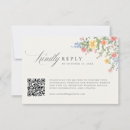 Soft Pastel Ornate Spring Garden Wedding QR Code RSVP Karte (Vorderseite)