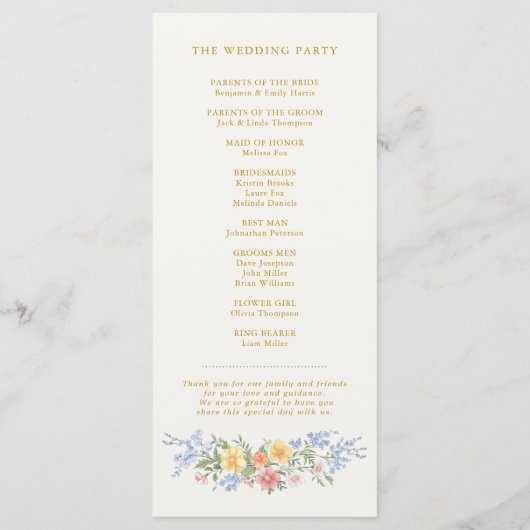 Soft Pastel Ornate Spring Gold Floral Wedding Programm (Rückseite)