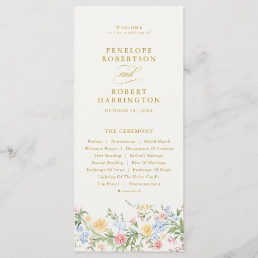 Soft Pastel Ornate Spring Gold Floral Wedding Programm (Vorderseite)