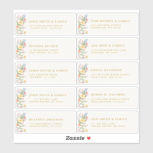 Soft Pastel Ornate Spring Gold Guest Name Address Aufkleber (Blatt)