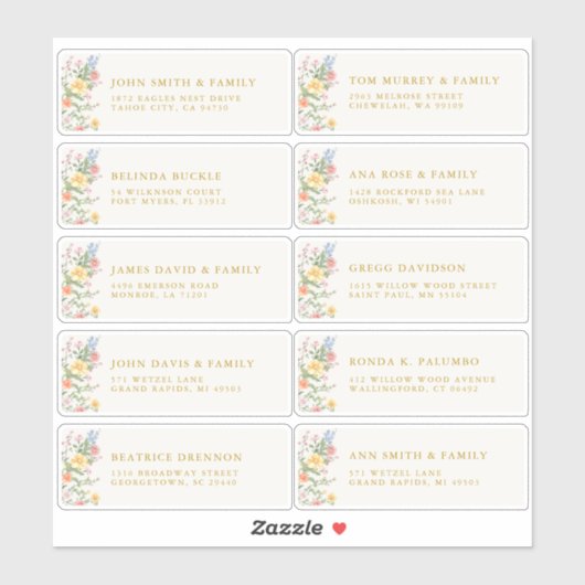 Soft Pastel Ornate Spring Gold Guest Name Address Aufkleber (Blatt)
