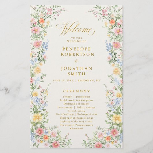Soft Pastel Ornate Spring Gold Wedding Program (Vorderseite)