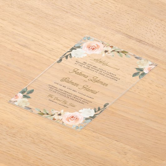 Soft Pastel Peach Floral Islamic Muslim Wedding Acryleinladungen (Ablage )