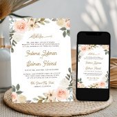 Soft Pastel Peach floral Islamische Hochzeit Einladung