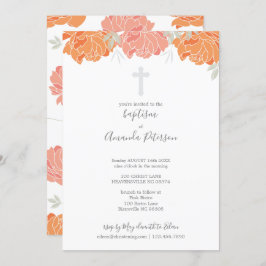 Soft Pastel Peonies Cross Girl Taufe Einladung