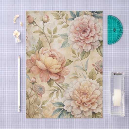Soft Pastel Peony Floral Pattern Seidenpapier (Handwerk)
