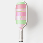 Soft Pastel Pink and Green Striped Pickleball Schläger (Links)