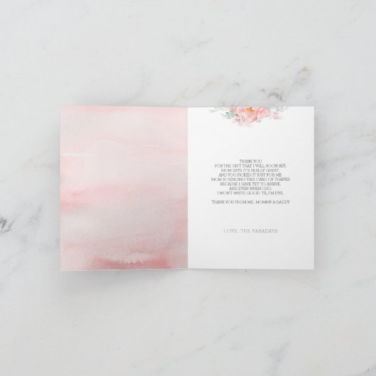 Soft Pastel Pink Blume Kinderdusche Danke (Innenseite)
