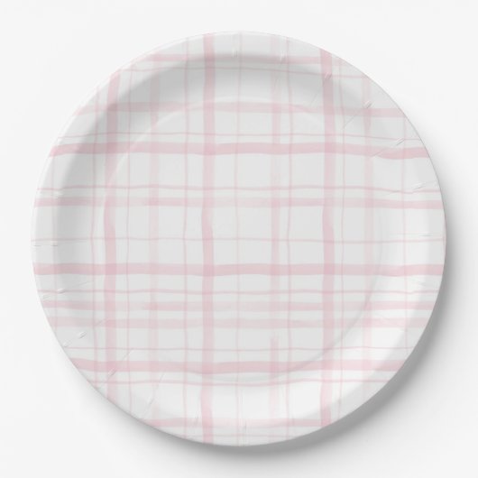 Soft Pastel Pink Gingham Party Pappteller (Vorderseite)