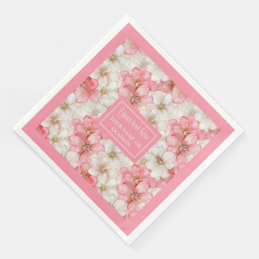 Soft Pastel Pink Gold Napkins Delicate Custom Name Serviette (Ecke)