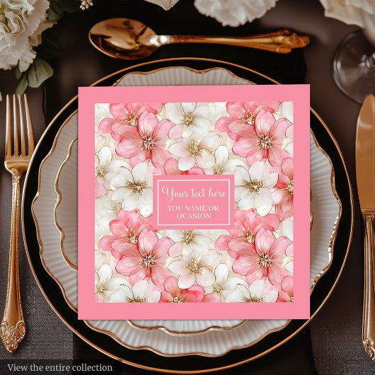 Soft Pastel Pink Gold Napkins Delicate Custom Name Serviette