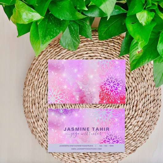 Soft Pastel Pink Lacy Mandala Art Yoga Instruktor Visitenkarte