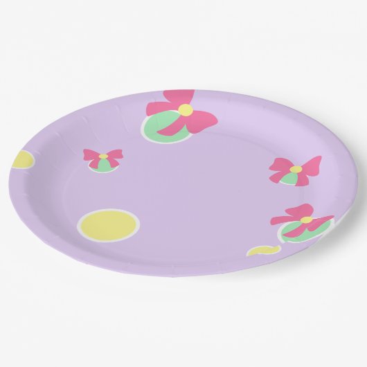 soft pastel polka dots and bows pappteller (Schrägansicht)