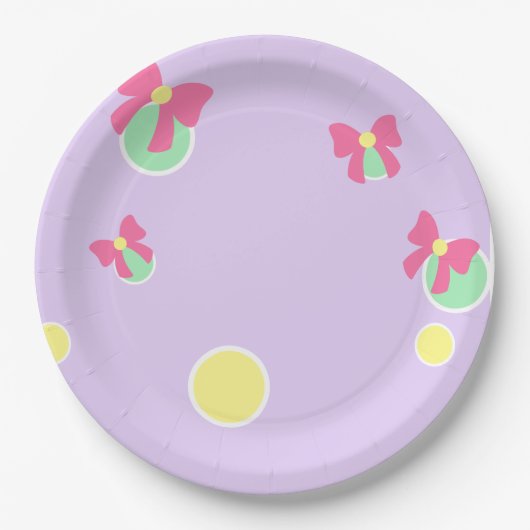 soft pastel polka dots and bows pappteller (Vorderseite)