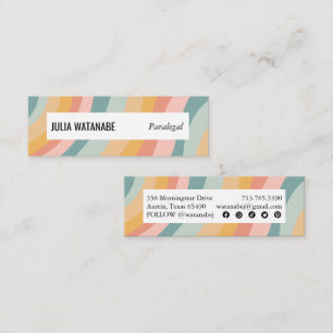 Soft Pastel Rainbow Handmade Stripes Soziale Icons Mini Visitenkarte