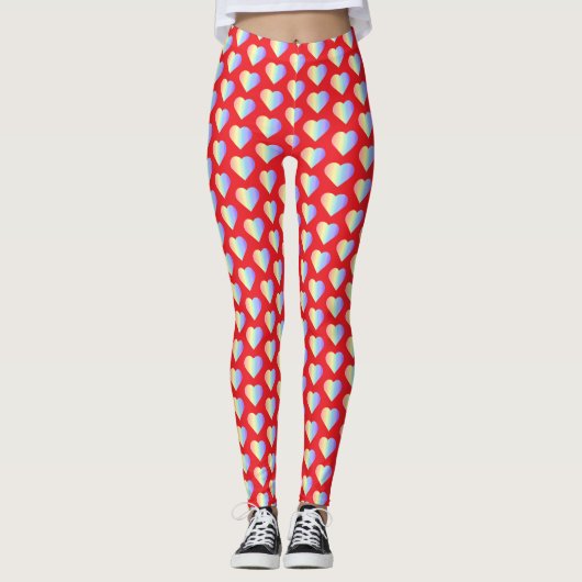 Soft Pastel Rainbow Hearts in Fire Red Leggings (Vorderseite)