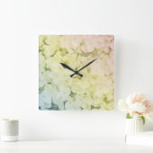  Soft Pastel Rainbow Hydrangea Quadratische Wanduhr (Zuhause)