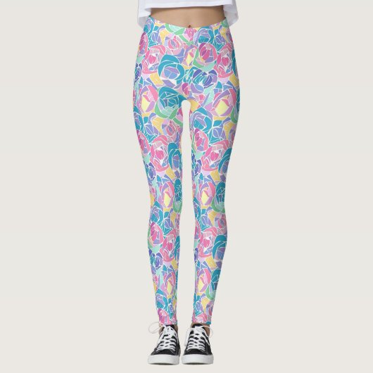 Soft Pastel Rose Love Leggings (Vorderseite)
